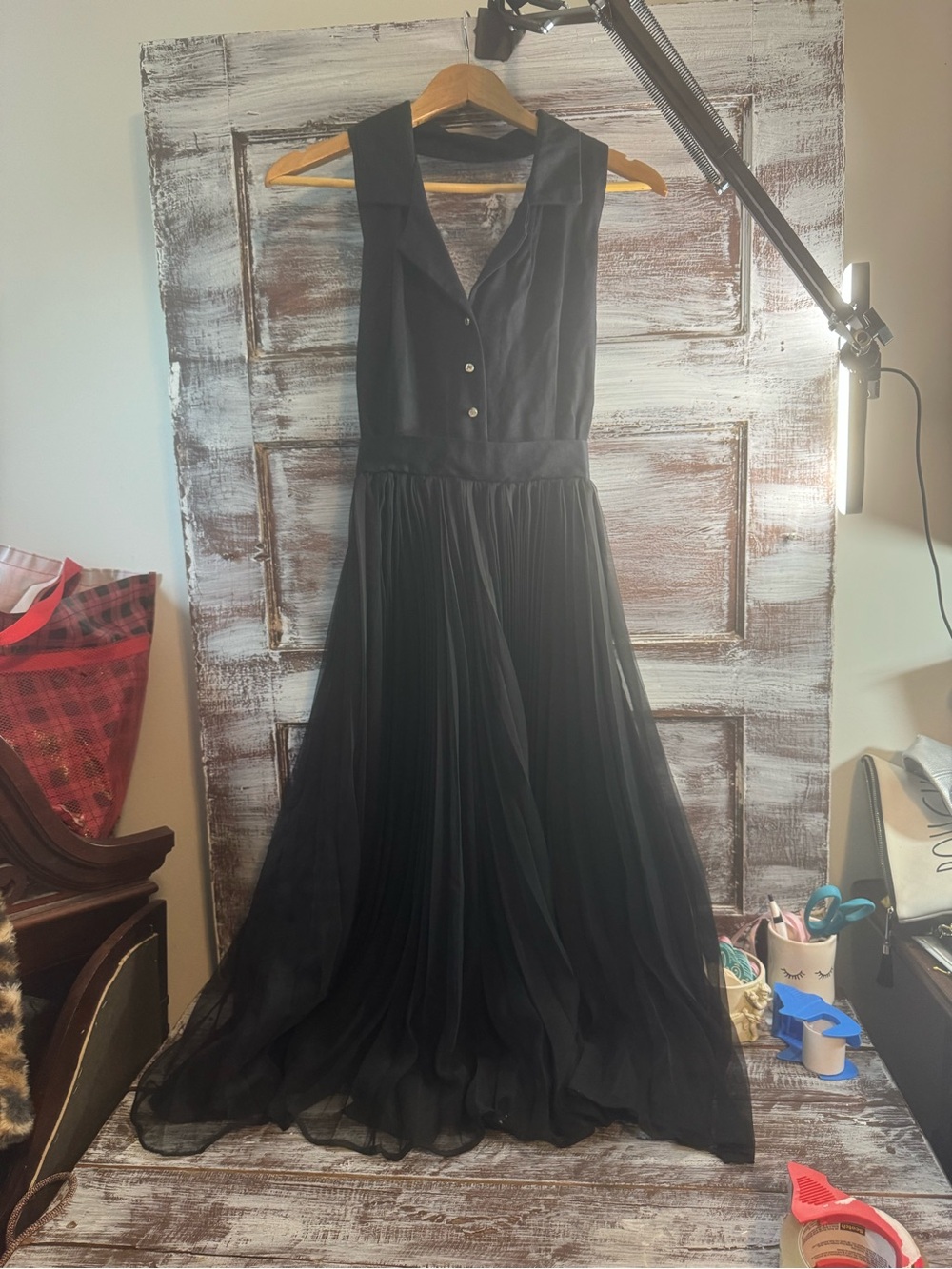 Hand Crafted Black Sleeveless Pleated Maxi Dress